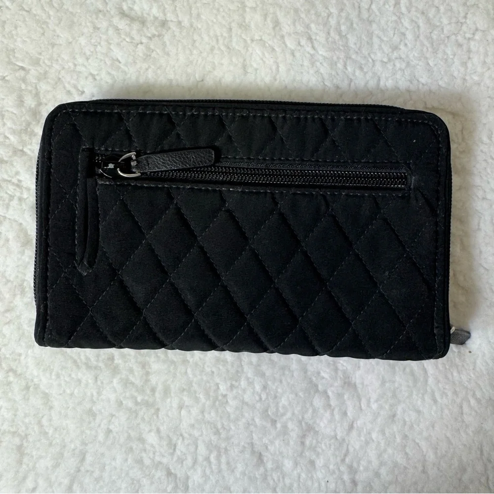 Vera Bradley Black Quilted Zip Wallet Turn Lock Organizer‎